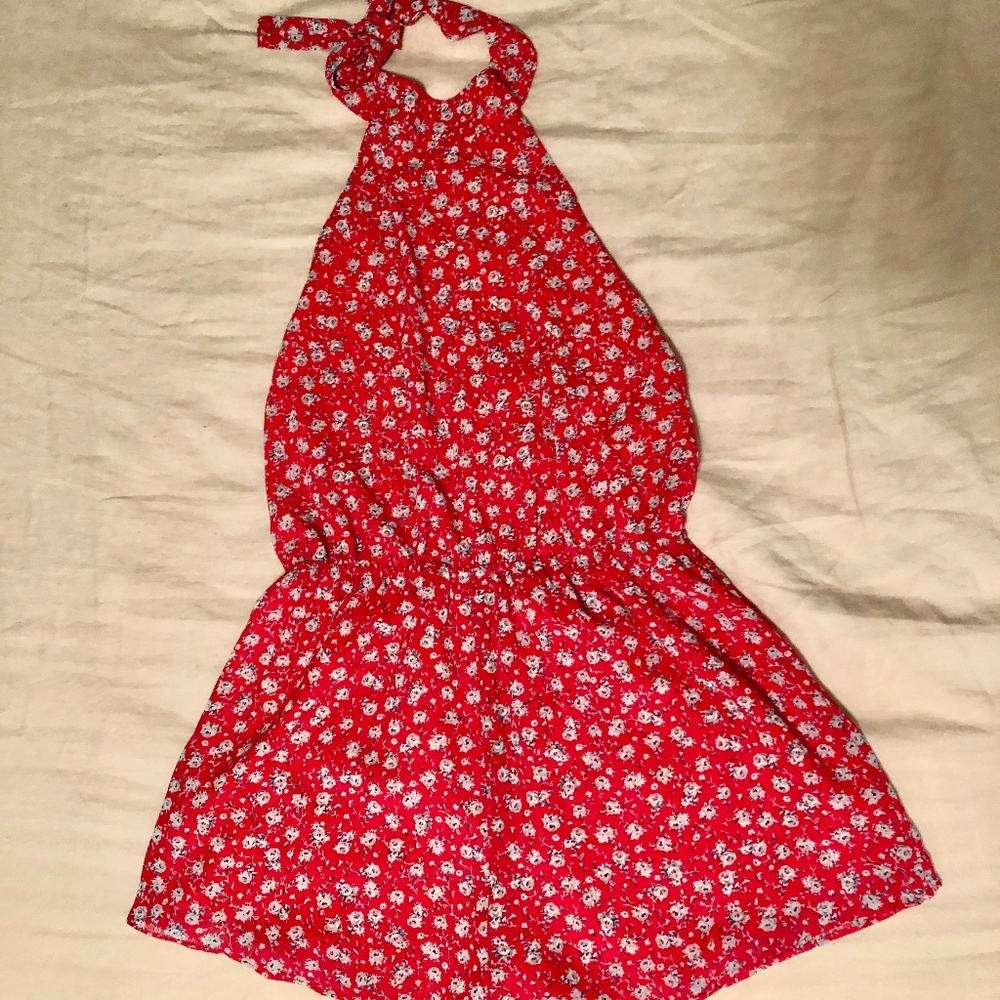 Tobi Red Floral Romper Low Back S